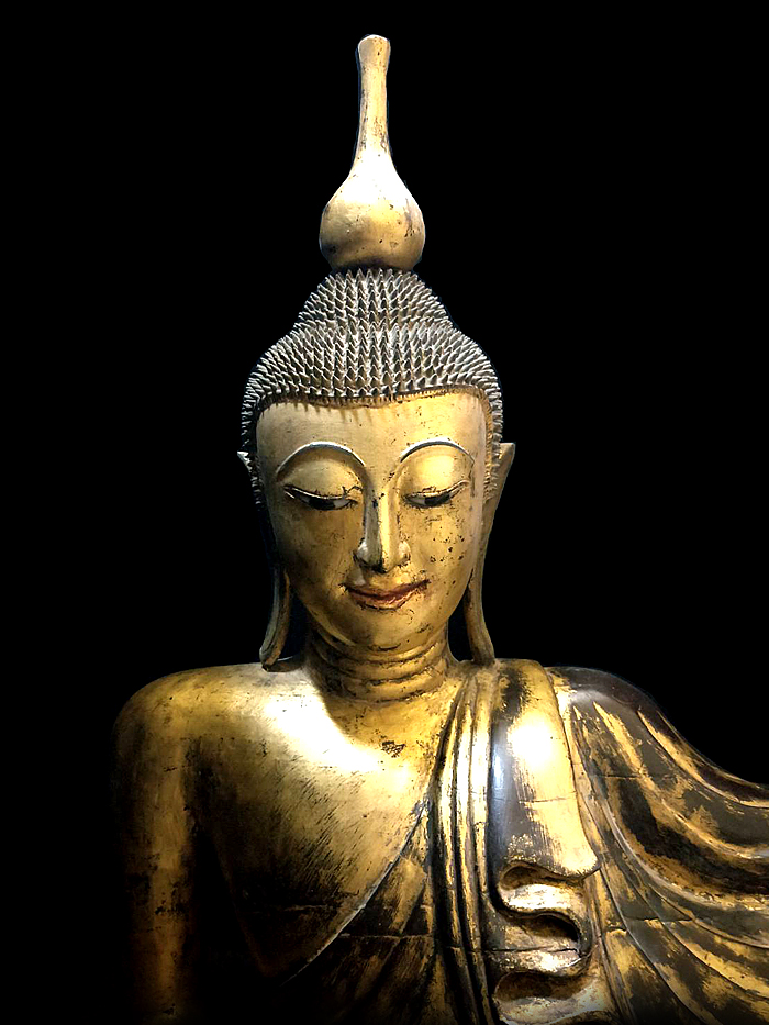 Extremely Rare 19C Reclining Wood Burmese Buddha #BB179